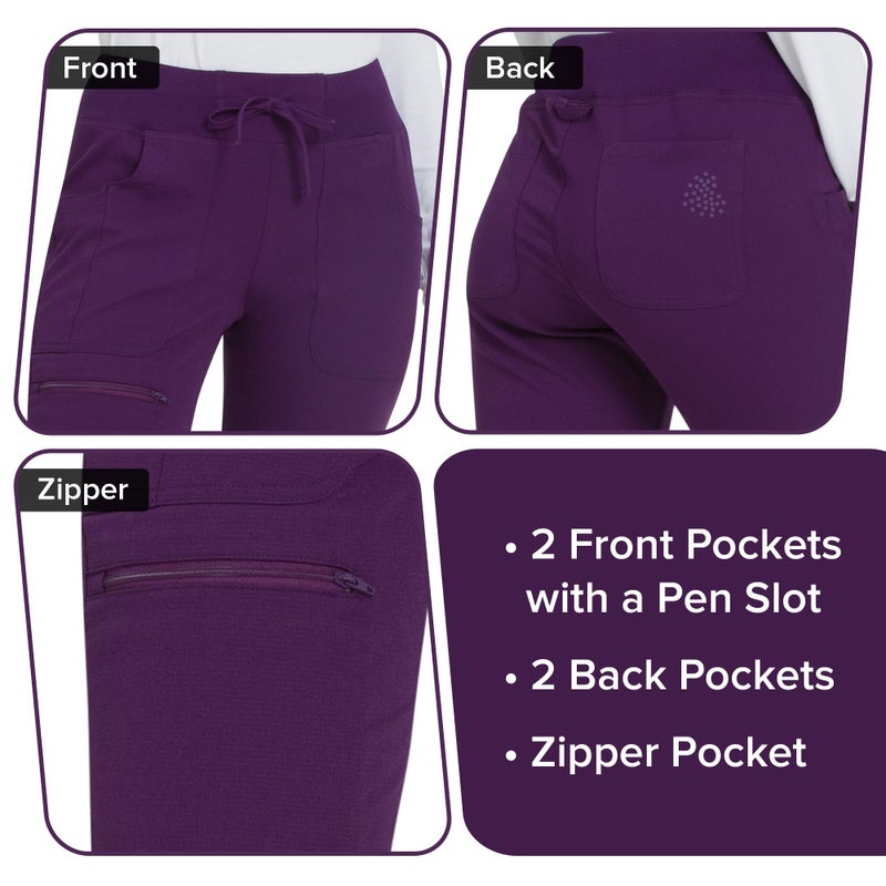HeartSoul Women's Medical Scrub Jogger Pants Contemporary fit Drawstring Waistband Jogger with 5 Pockets - HS030, XS, Eggplant - Image 5